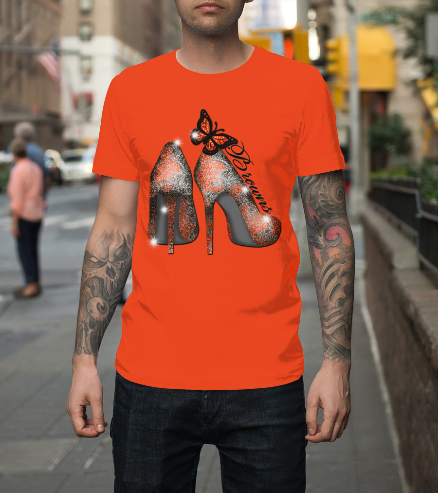 Cleveland Browns High Heels Butterfly Sparkle T-Shirt