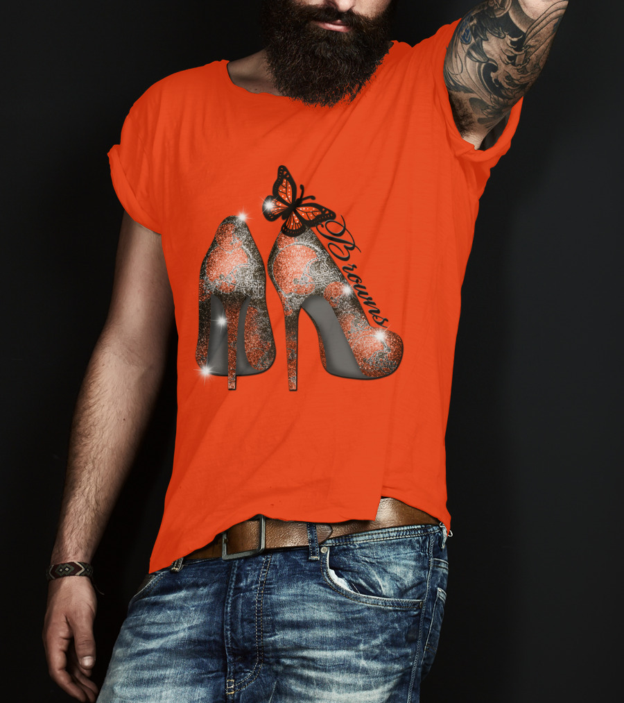 Cleveland Browns High Heels Butterfly Sparkle T-Shirt