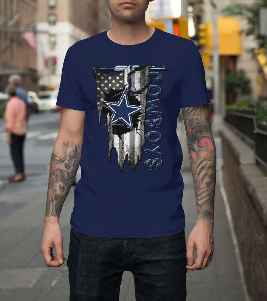 Dallas Cowboys Star Logo On Distressed American Flag With Vertical T-Shirt