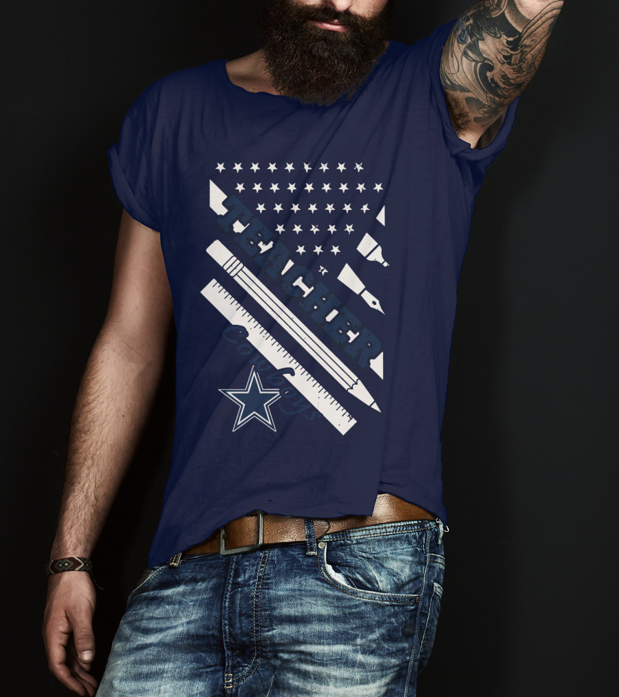 Teacher Dallas Cowboys Star American Flag Ruler And Pen T-Shirt