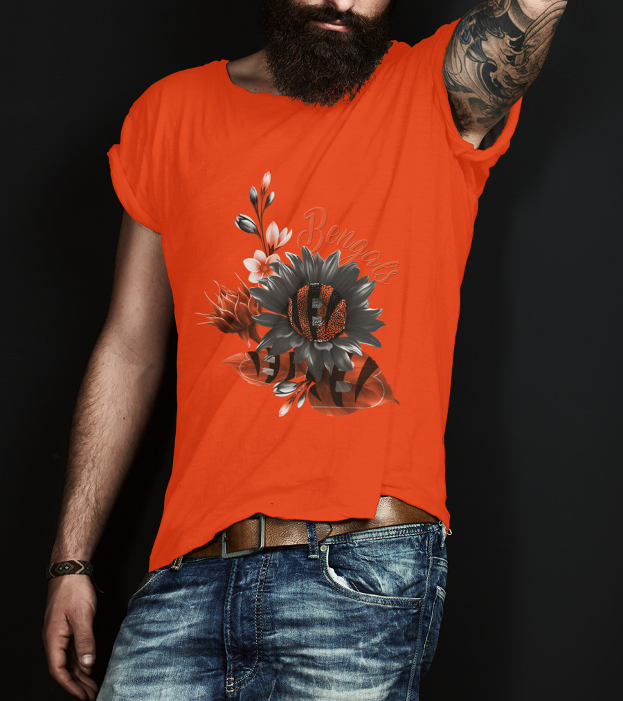 Bengals Flower Graphic With Orange And Black Elements T-Shirt