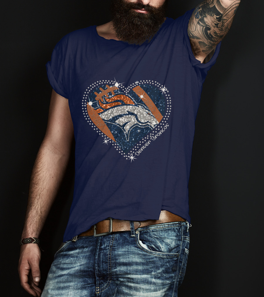 Denver Broncos Football Heart Sparkle T-Shirt