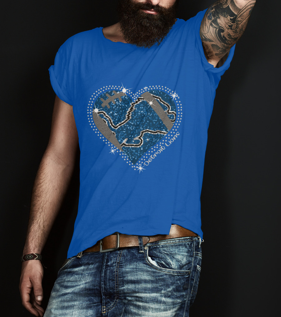 Detroit Lions Heart Football Sparkle T-Shirt