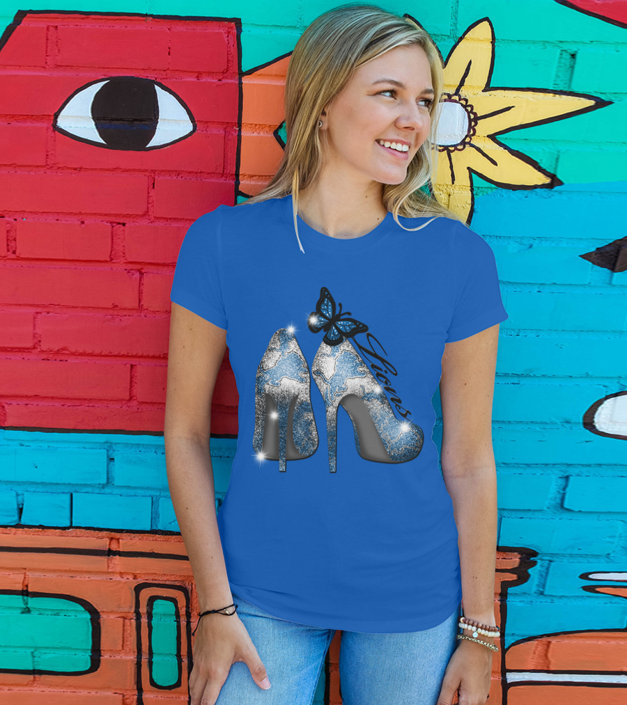 Detroit Lions High Heels Butterfly Sparkle T-Shirt