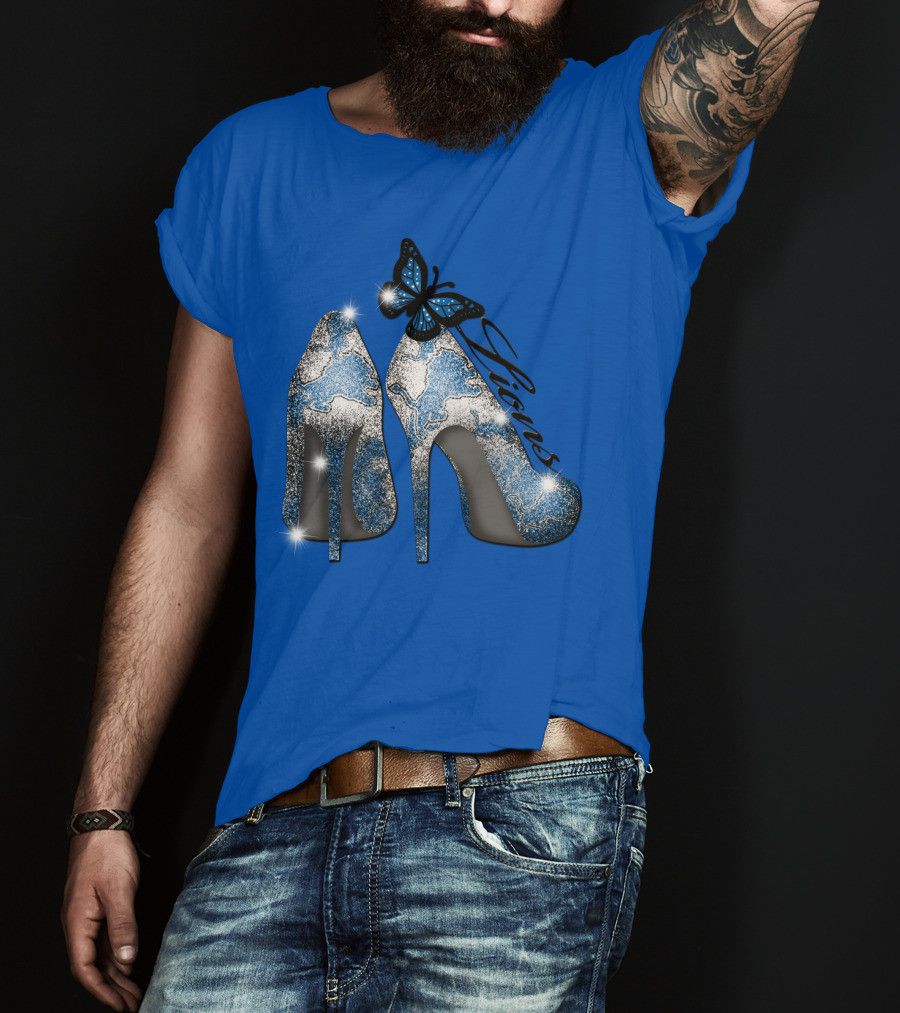 Detroit Lions High Heels Butterfly Sparkle T-Shirt