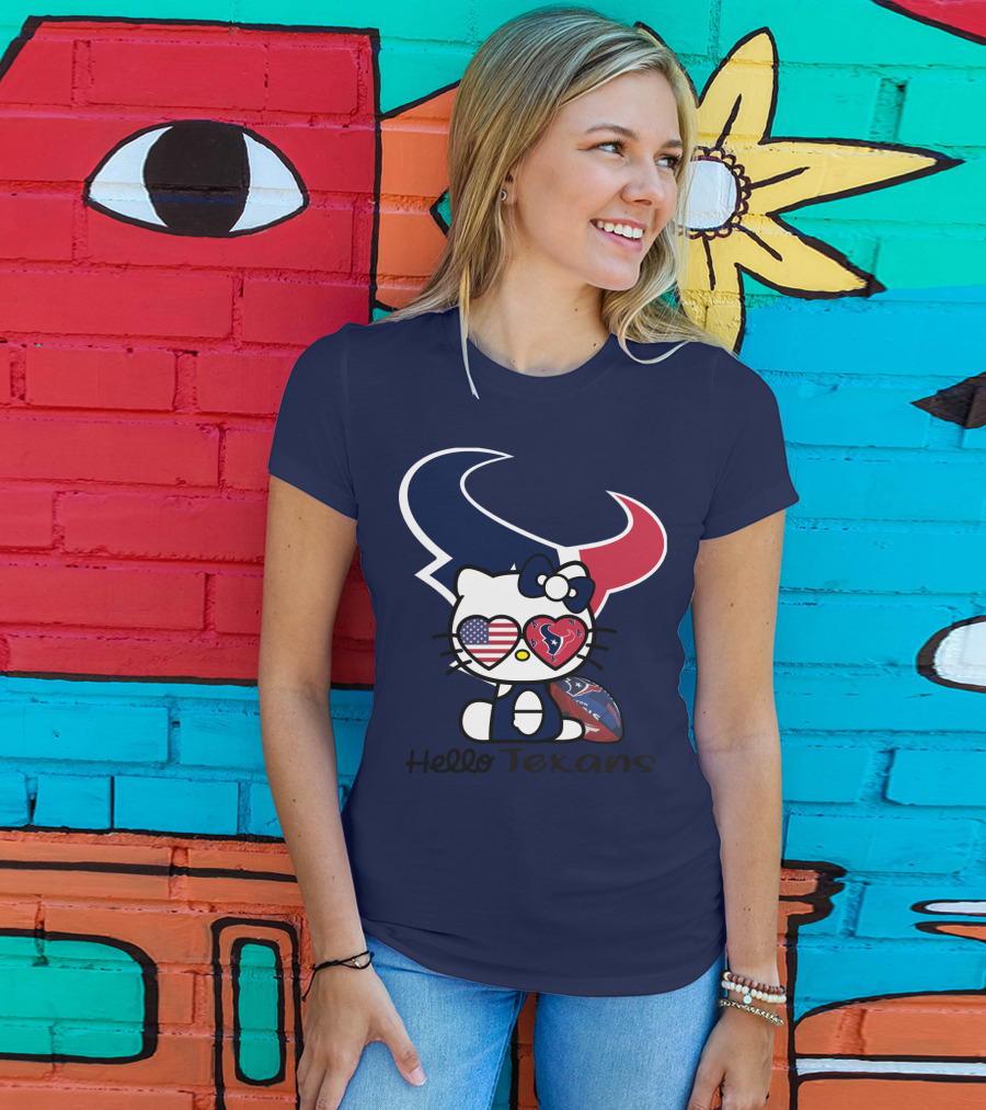 Hello Texans Houston Texans American Flag Football T-Shirt