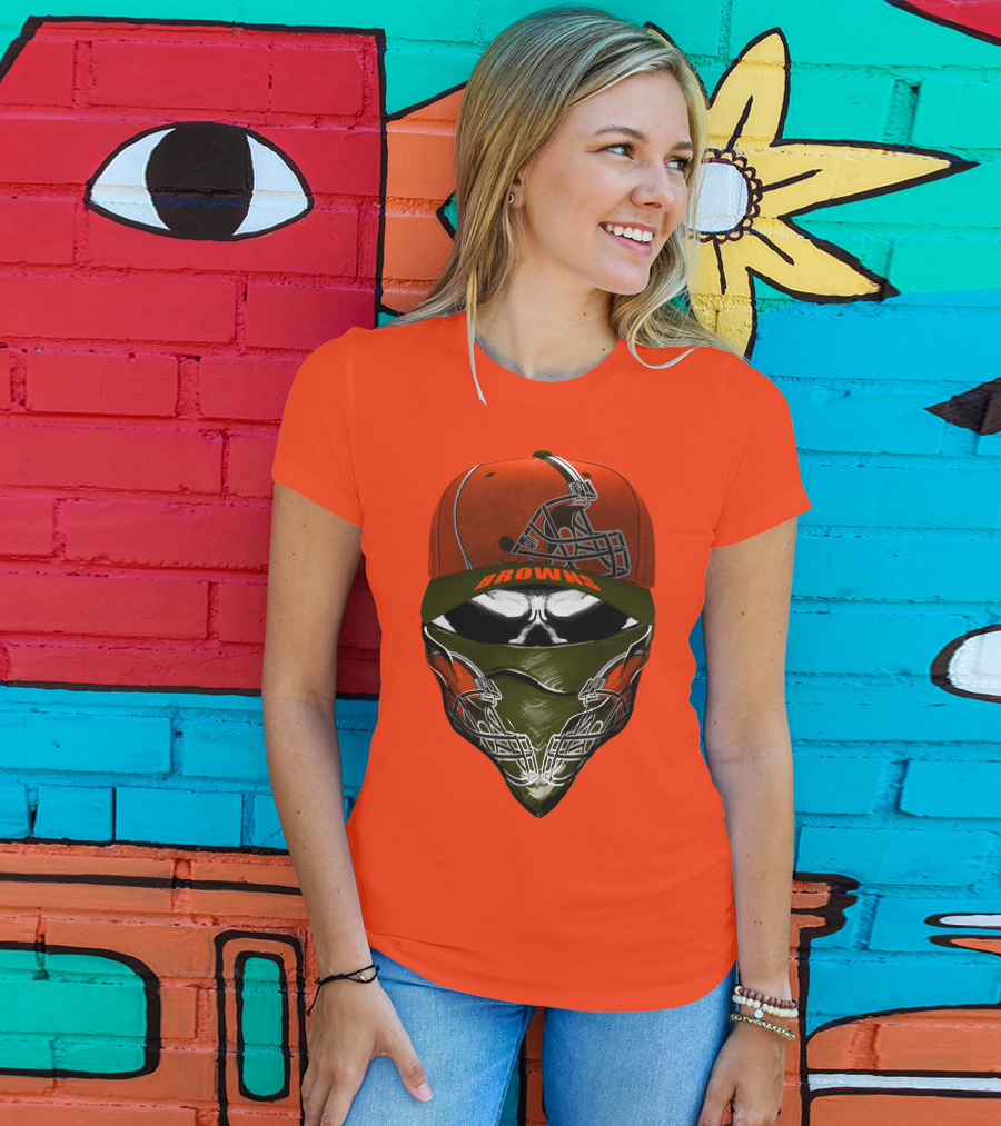 Cleveland Browns Helmet Cap And Bandana Combo T-Shirt