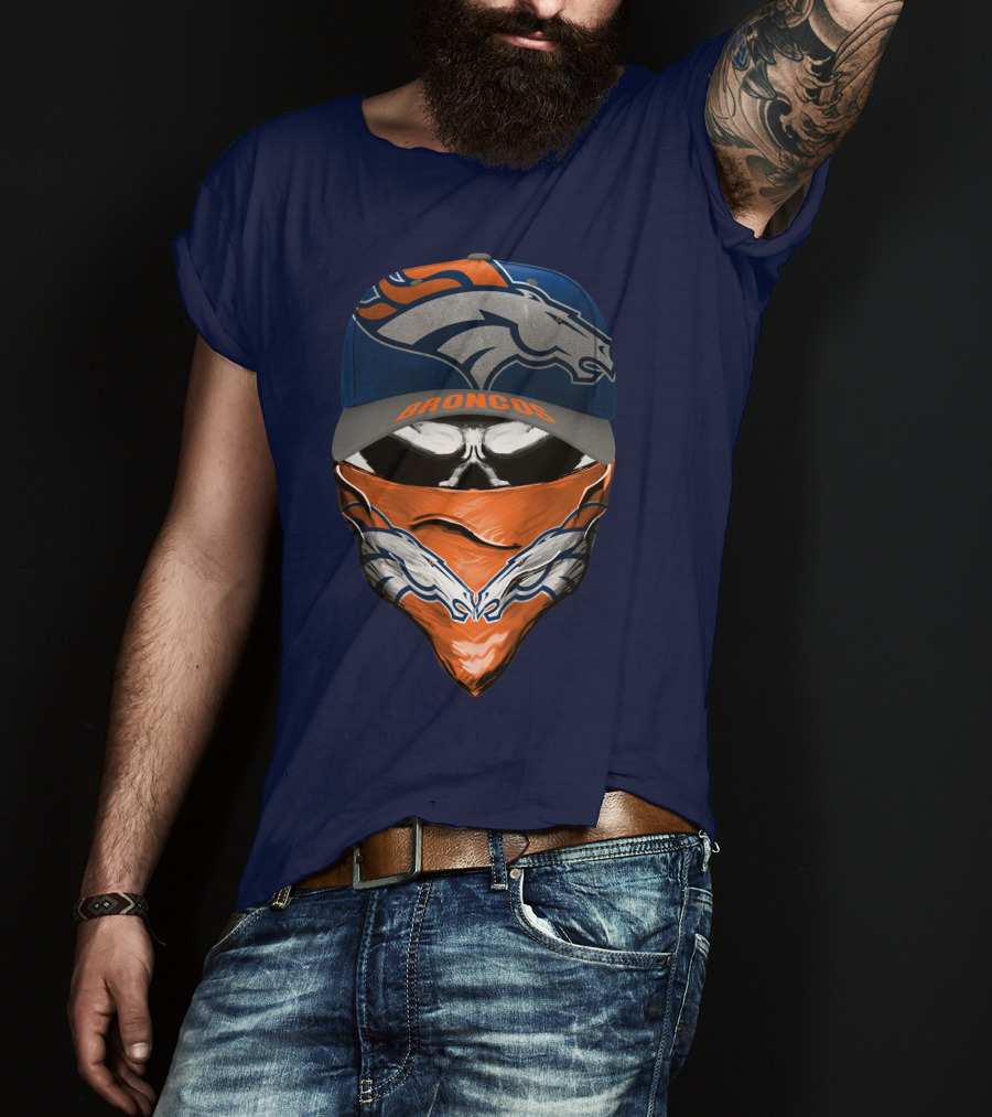 Denver Broncos Football Fan Skull Bandana Hat T-Shirt