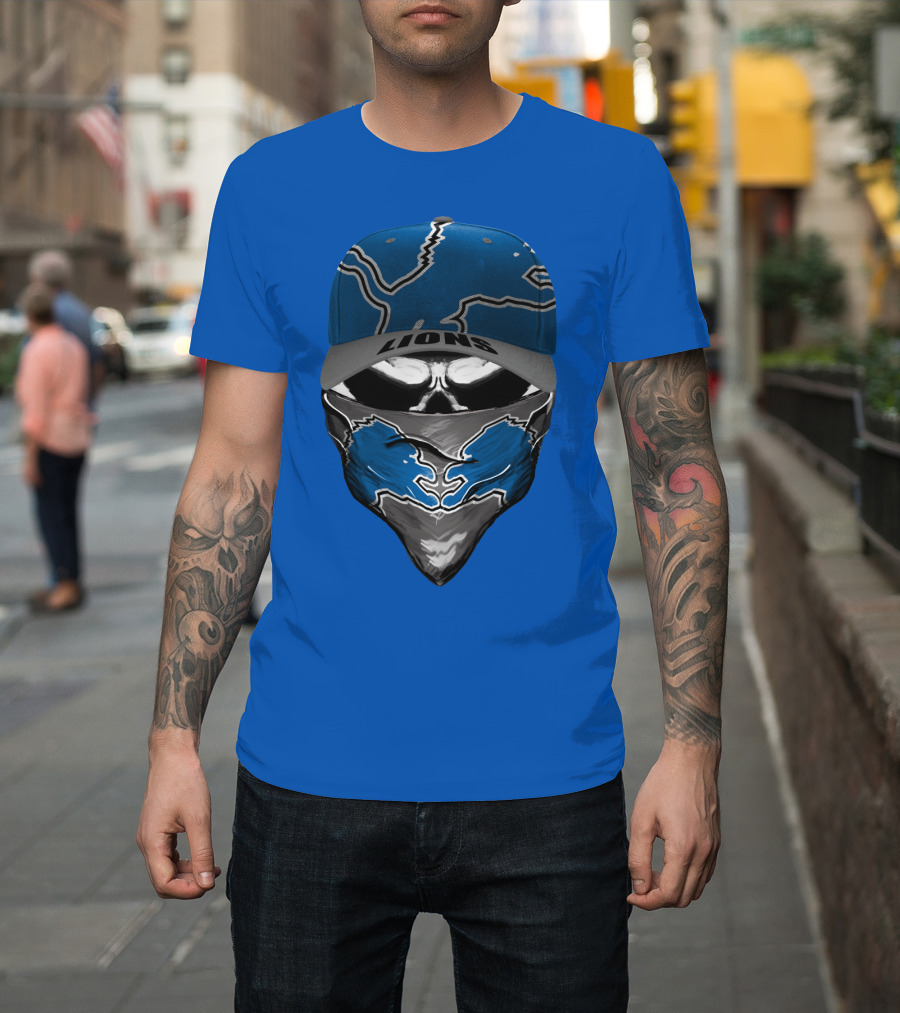 Detroit Lions Skull Bandana And Cap With Team T-Shirt