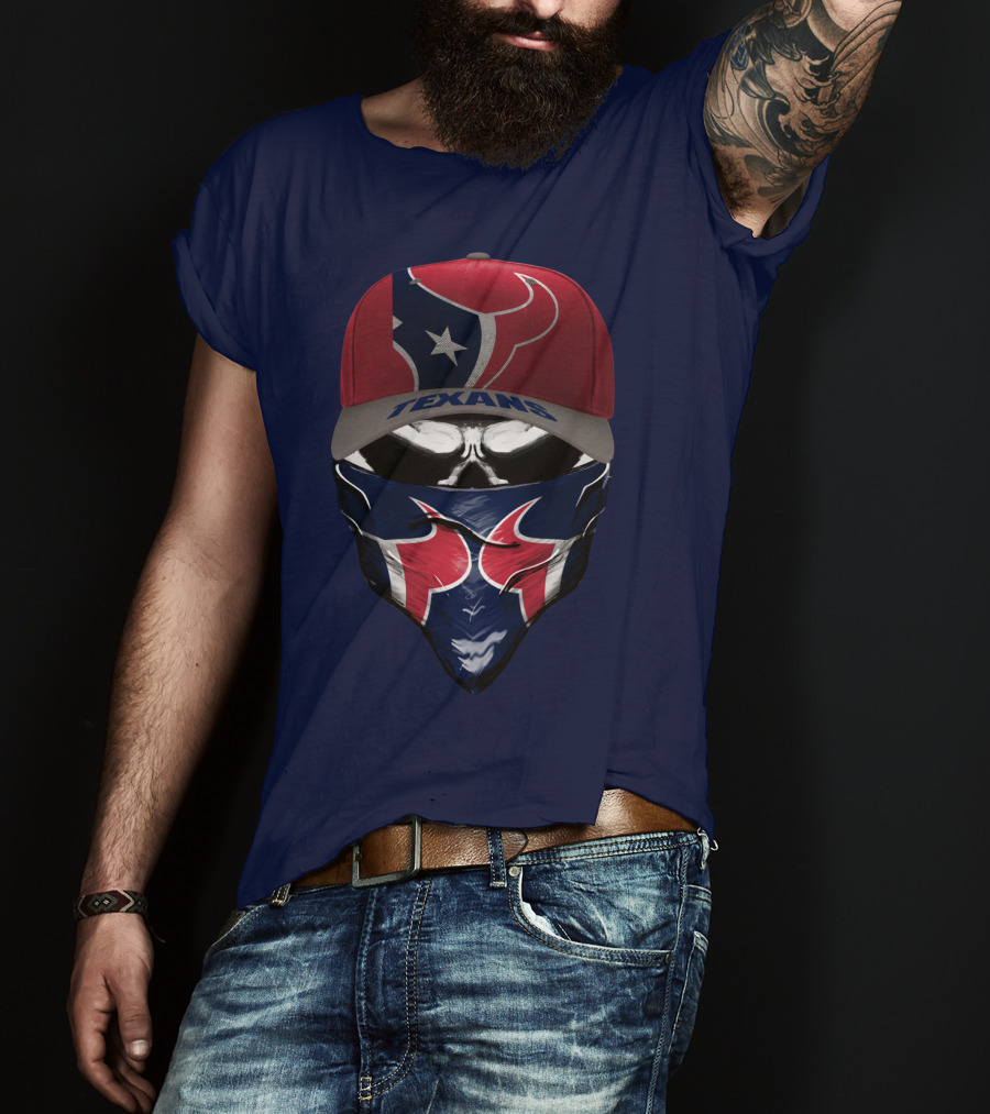 Houston Texans Star Logo Skull Bandana And Red Cap T-Shirt