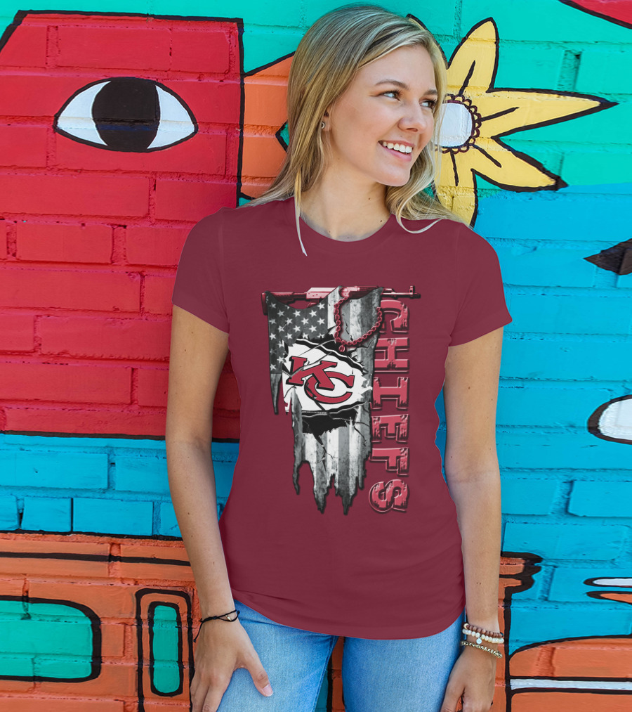 Chiefs Kc American Flag Torn T-Shirt