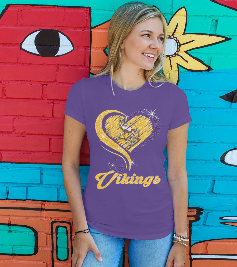 Vikings Heart Purple Gold Sparkle T-Shirt