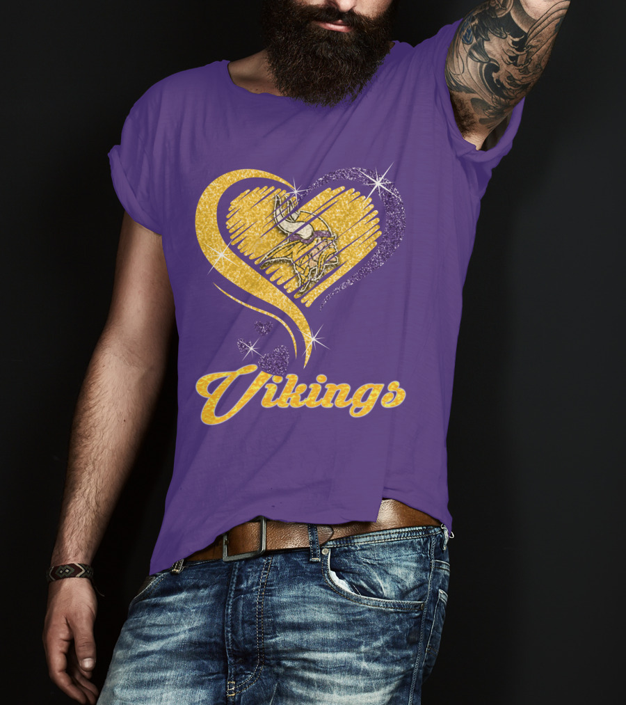Vikings Heart Purple Gold Sparkle T-Shirt