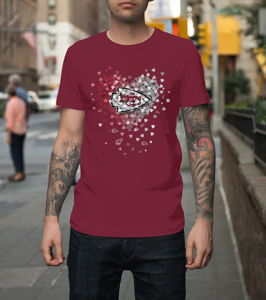 Kansas City Chiefs Heart Logo With Red And White Hearts T-Shirt