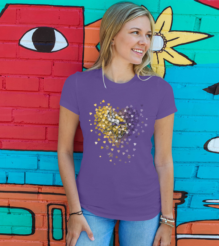 Minnesota Vikings Heart Logo Purple And Gold Hearts T-Shirt