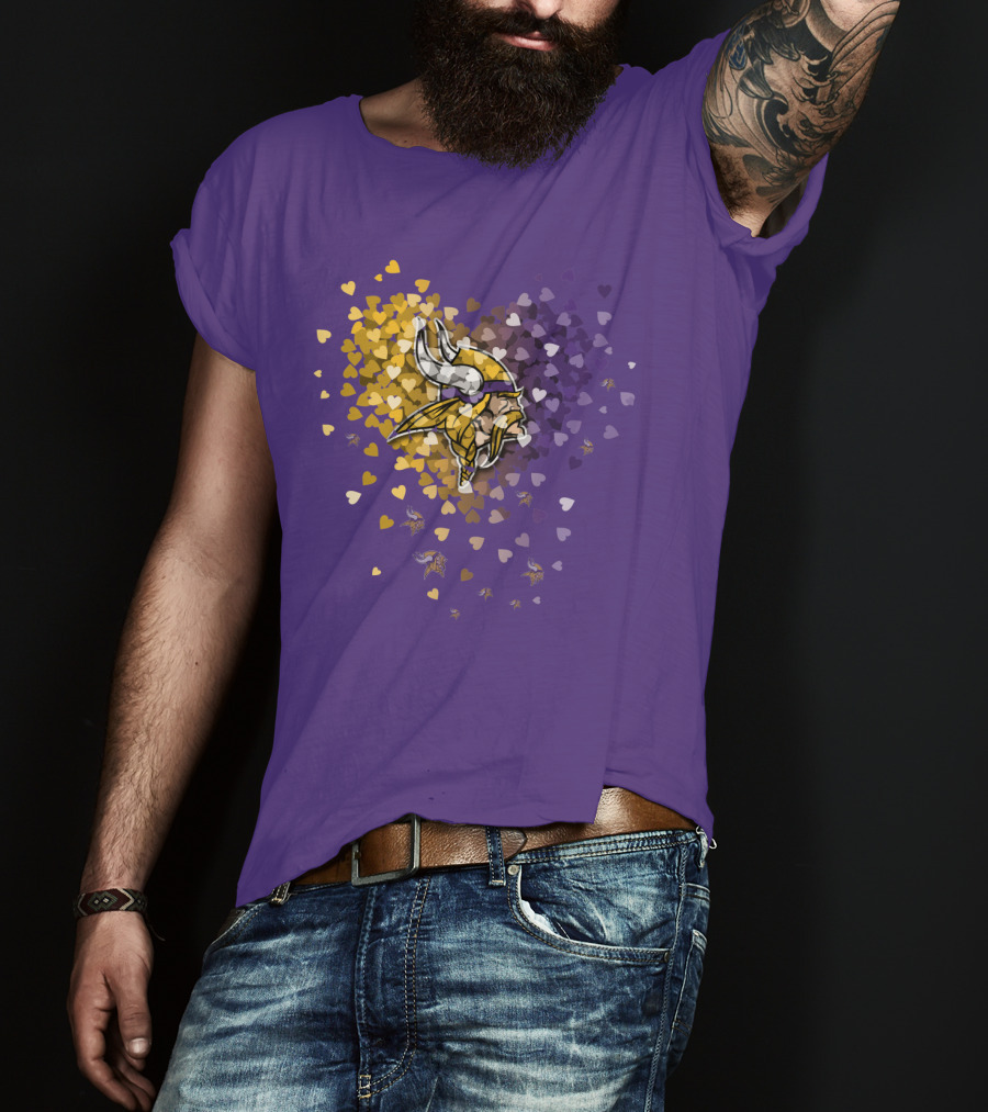 Minnesota Vikings Heart Logo Purple And Gold Hearts T-Shirt