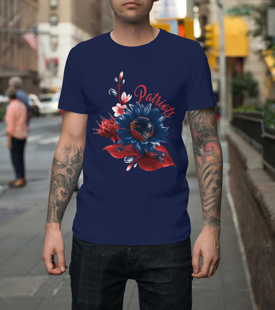Patriots Floral Design With New England Football Theme T-Shirt
