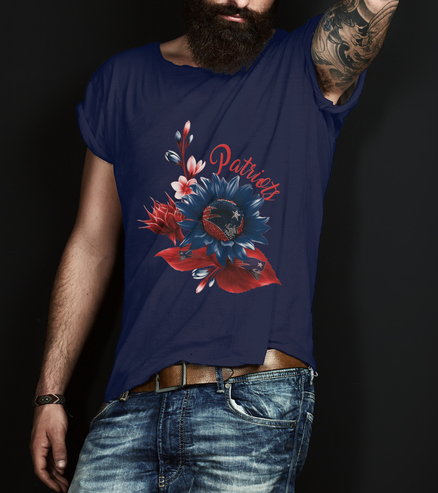 Patriots Floral Design With New England Football Theme T-Shirt