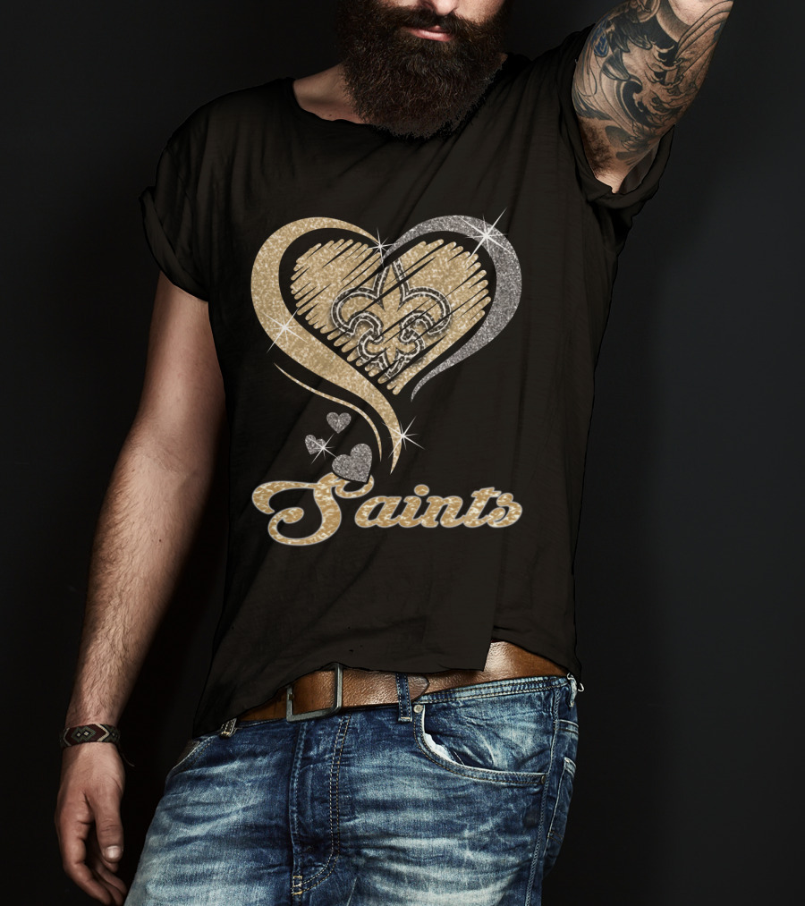 New Orleans Saints Fleur-De-Lis Heart Sparkle T-Shirt