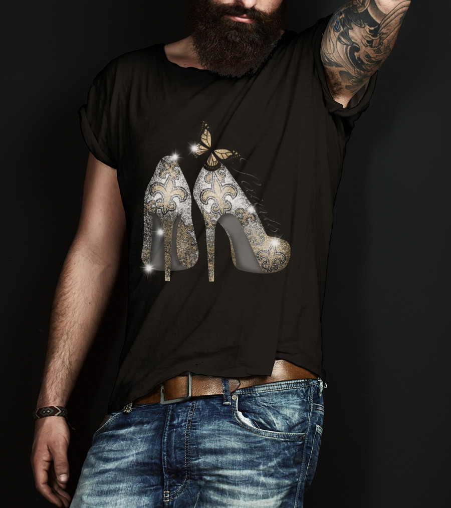 New Orleans Saints High Heels Butterfly Fleur-De-Lis T-Shirt