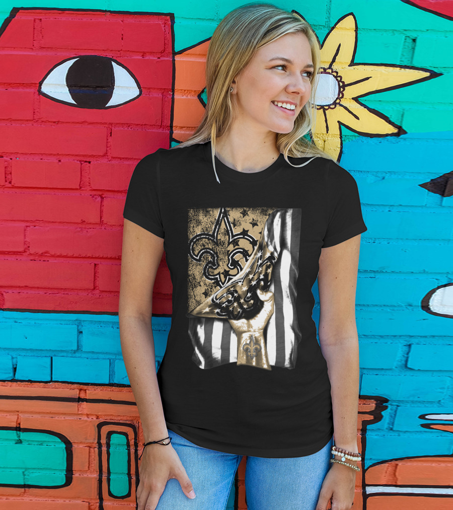 New Orleans Saints Fleur-De-Lis American Flag Fan Pride T-Shirt