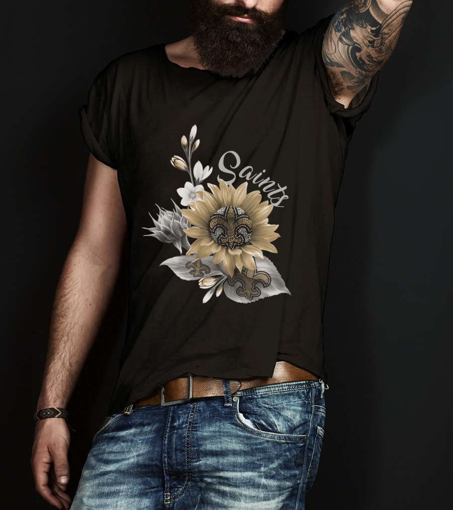 Saints Black And Gold Fleur-De-Lis Floral T-Shirt