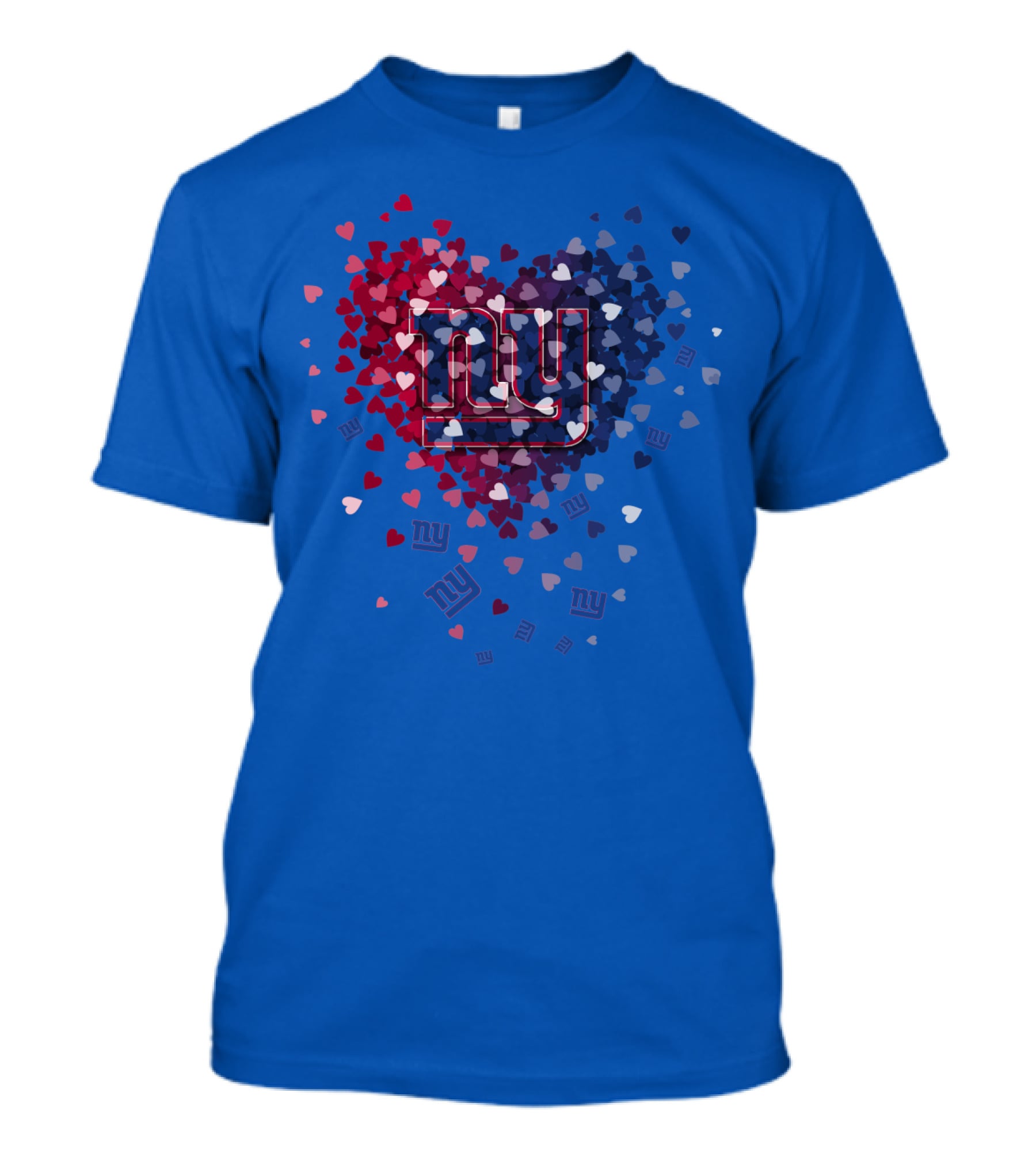 New York Giants Ny Heart Logo With Red And Blue Hearts On Blue T-Shirt