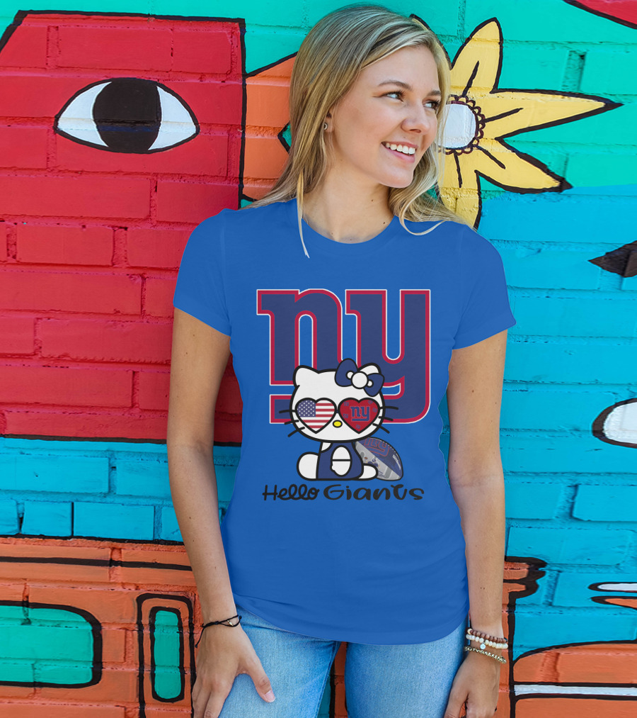 Hello Giants Ny Football Kitty With Heart Sunglasses T-Shirt