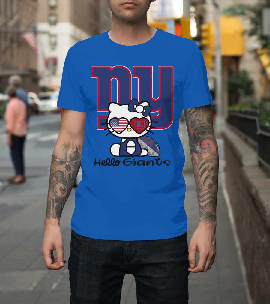 Hello Giants Ny Football Kitty With Heart Sunglasses T-Shirt