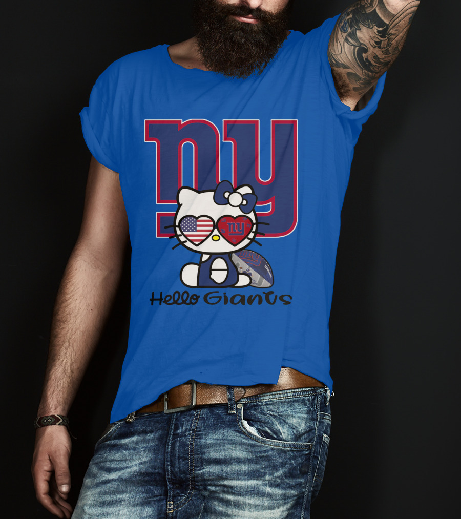 Hello Giants Ny Football Kitty With Heart Sunglasses T-Shirt