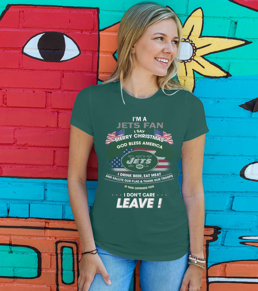 I'm A Jets Fan Merry Christmas God Bless America Jets Leave T-Shirt
