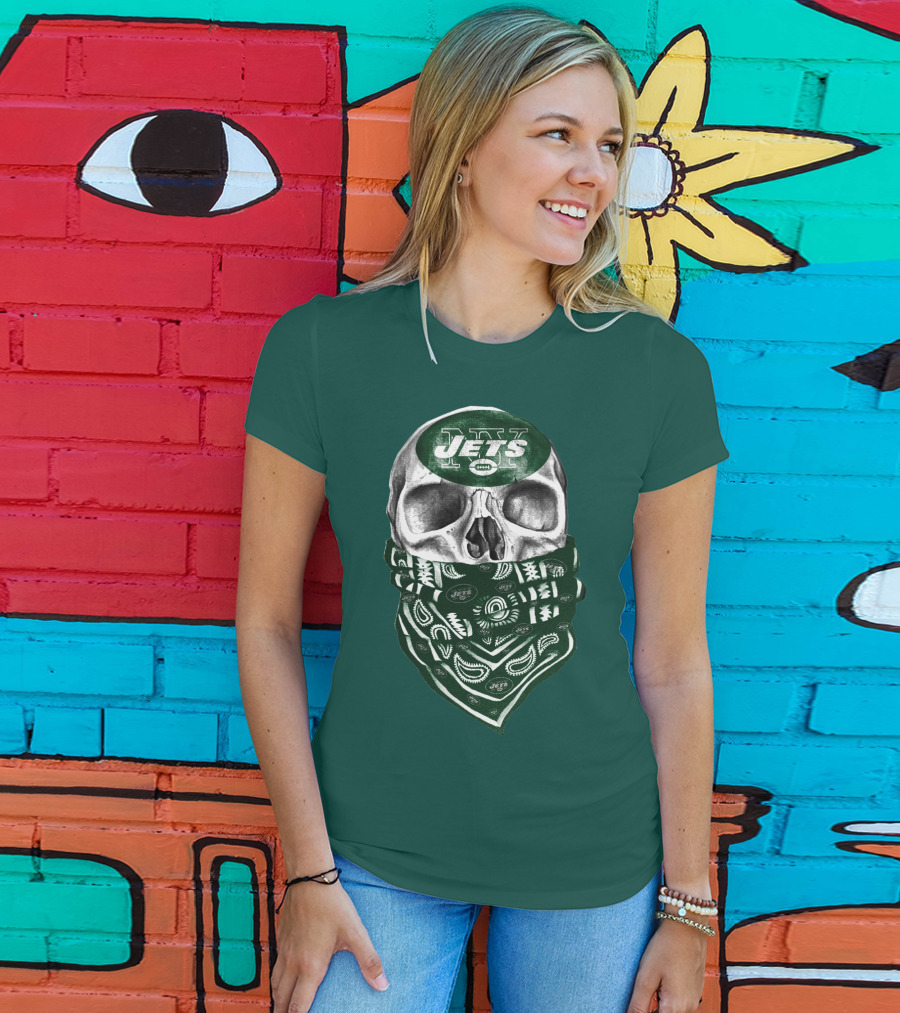 New York Jets Skull Bandana Football T-Shirt