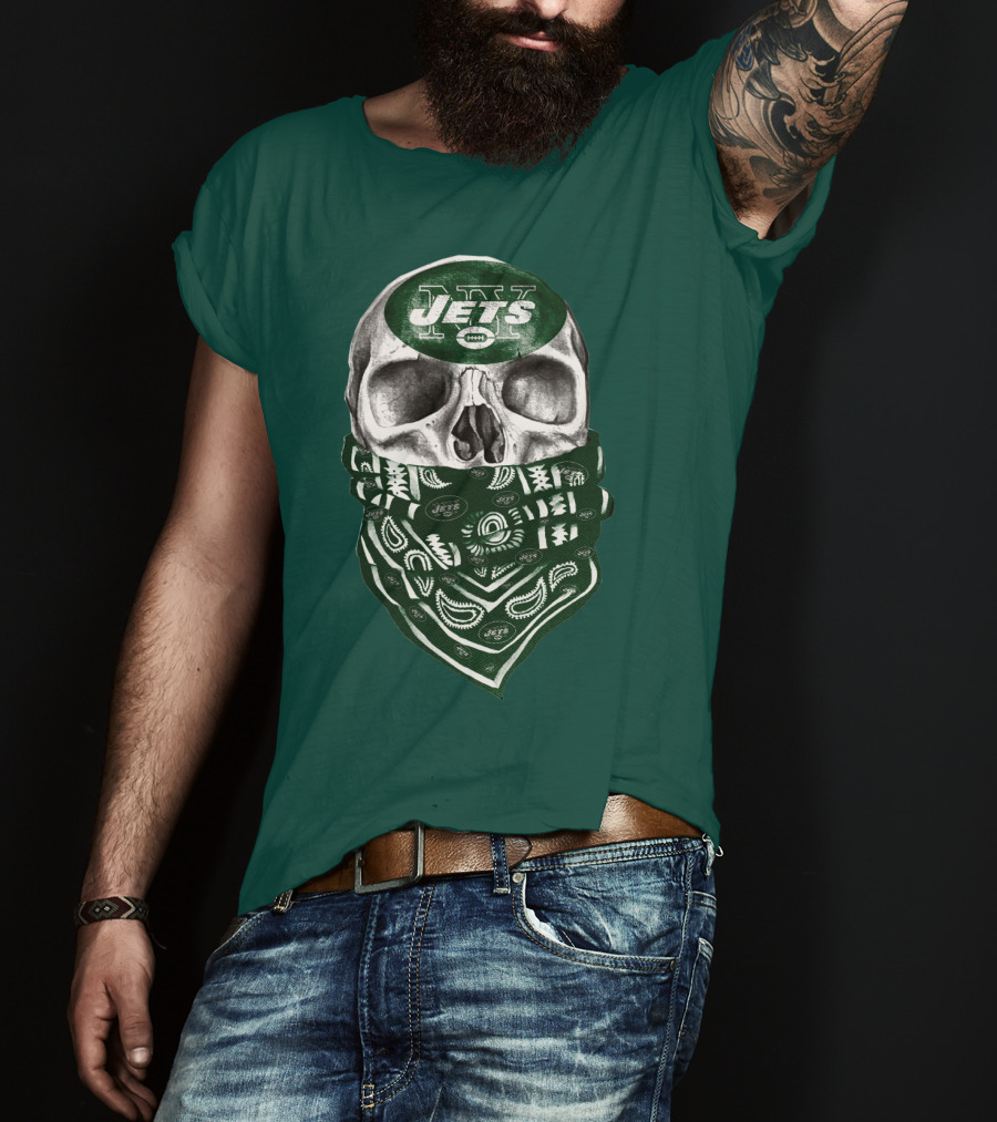 New York Jets Skull Bandana Football T-Shirt