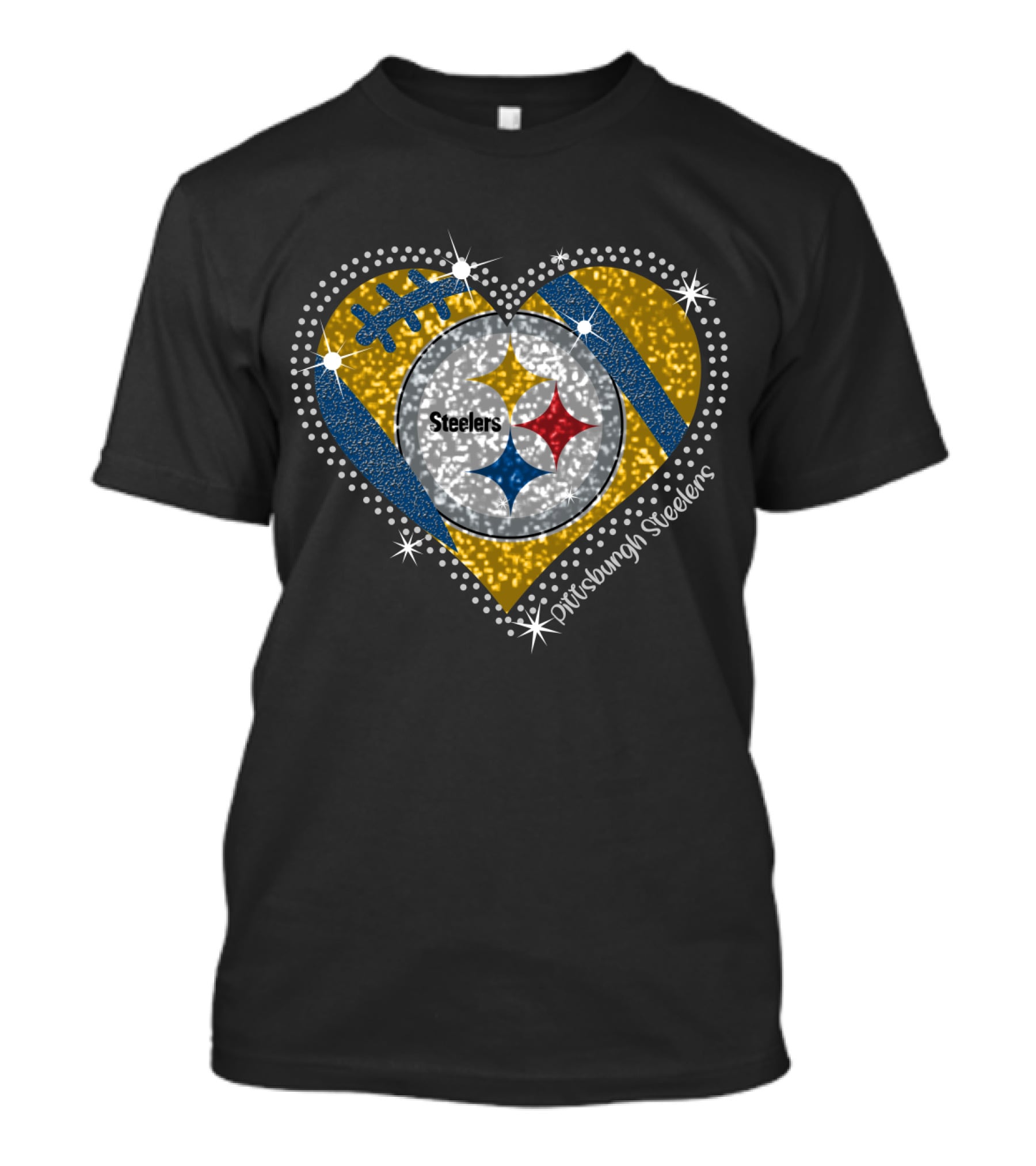 Pittsburgh Steelers Heart Sparkle Football T-Shirt