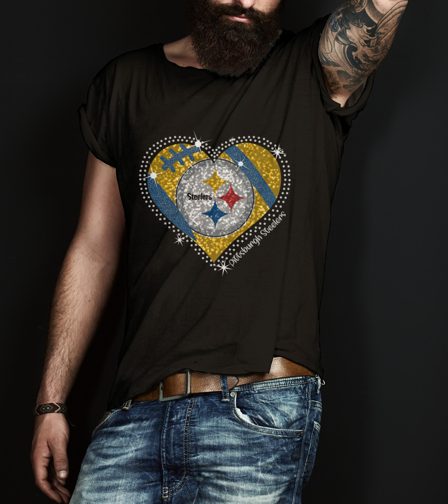 Pittsburgh Steelers Heart Sparkle Football T-Shirt