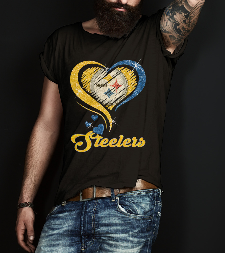 Pittsburgh Steelers Heart And Stars Glitter T-Shirt