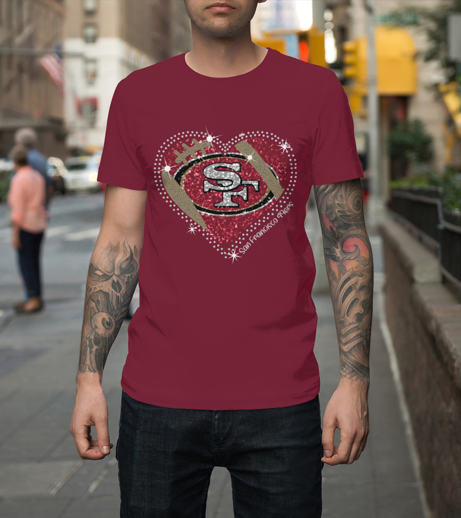 San Francisco 49ers Heart Sparkle Motif T-Shirt