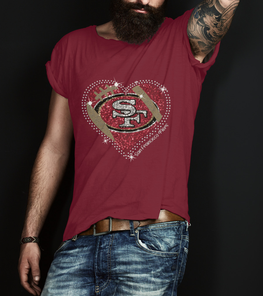 San Francisco 49ers Heart Sparkle Motif T-Shirt