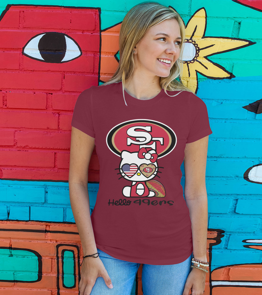 Hello 49ers San Francisco 49ers Football Fan Heart Kitty T-Shirt