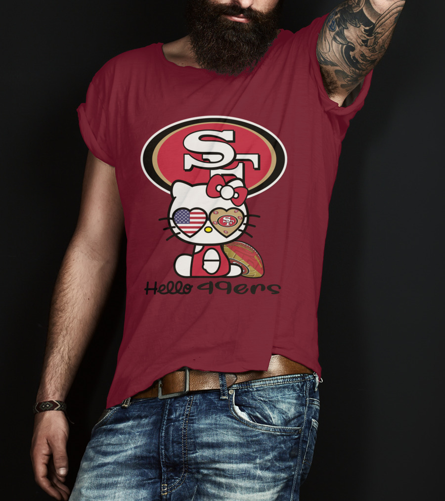 Hello 49ers San Francisco 49ers Football Fan Heart Kitty T-Shirt