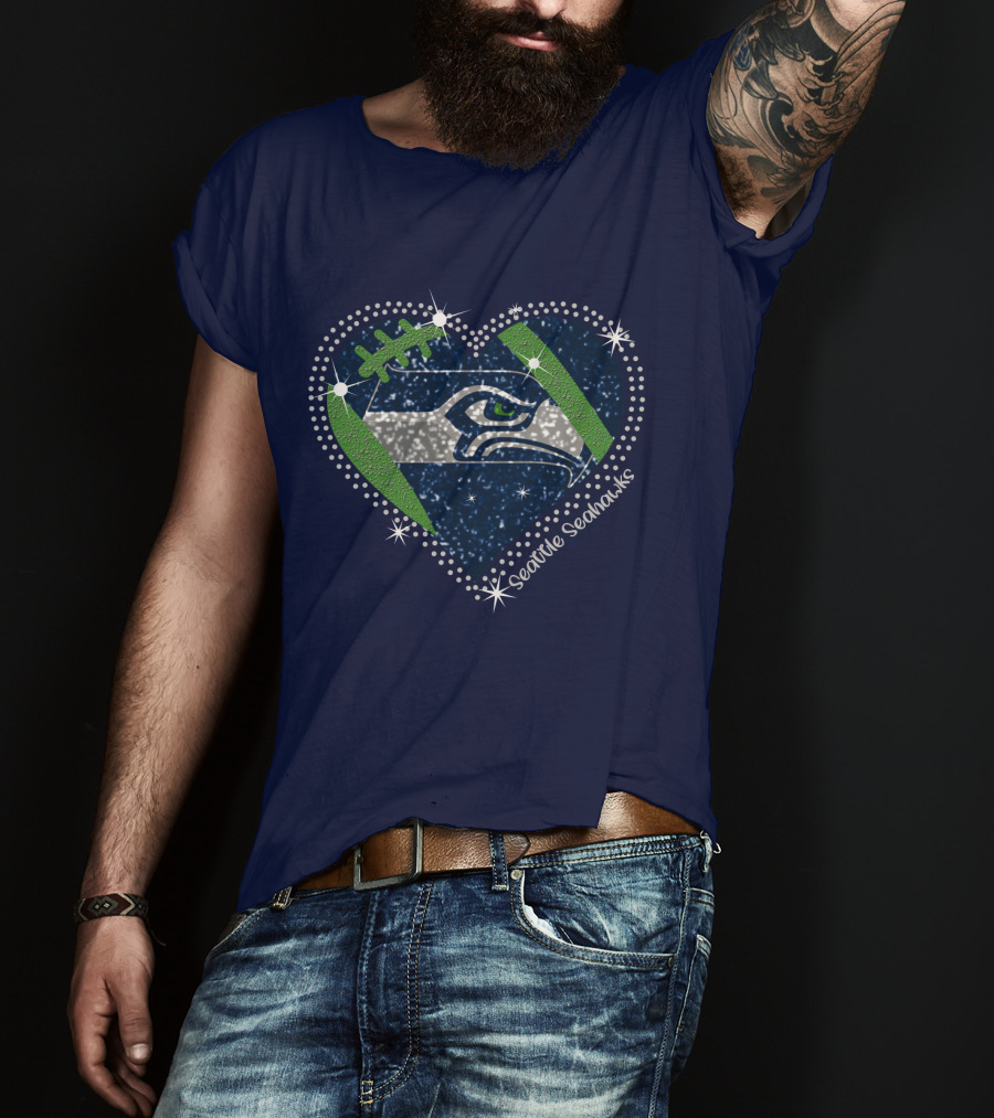 Seattle Seahawks Heart Sparkle Football T-Shirt