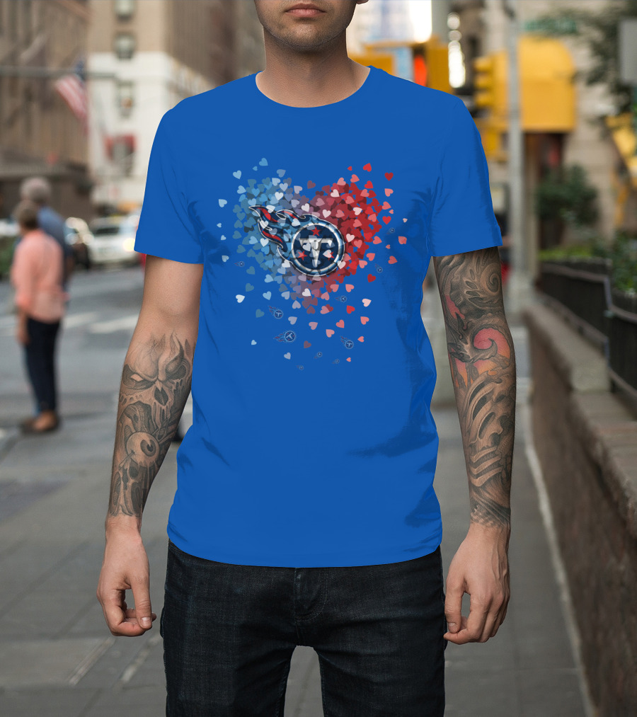 Tennessee Titans Heart Logo Red And Blue Hearts T-Shirt