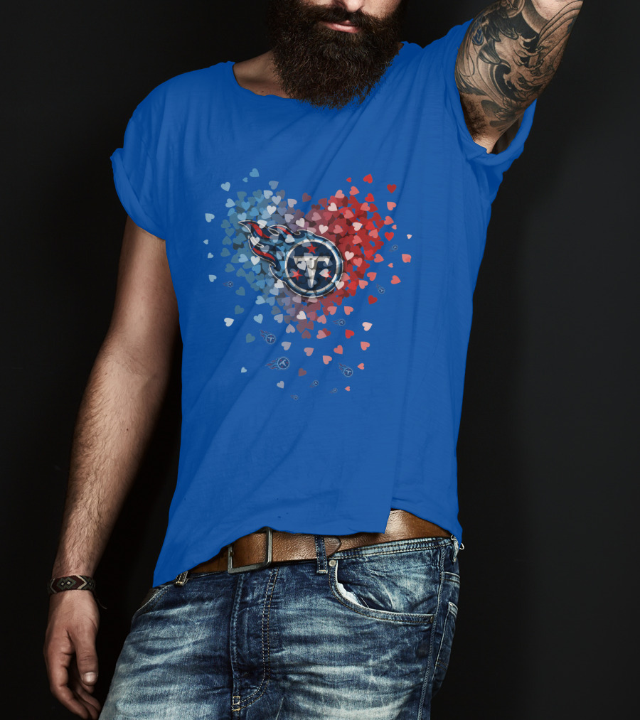 Tennessee Titans Heart Logo Red And Blue Hearts T-Shirt
