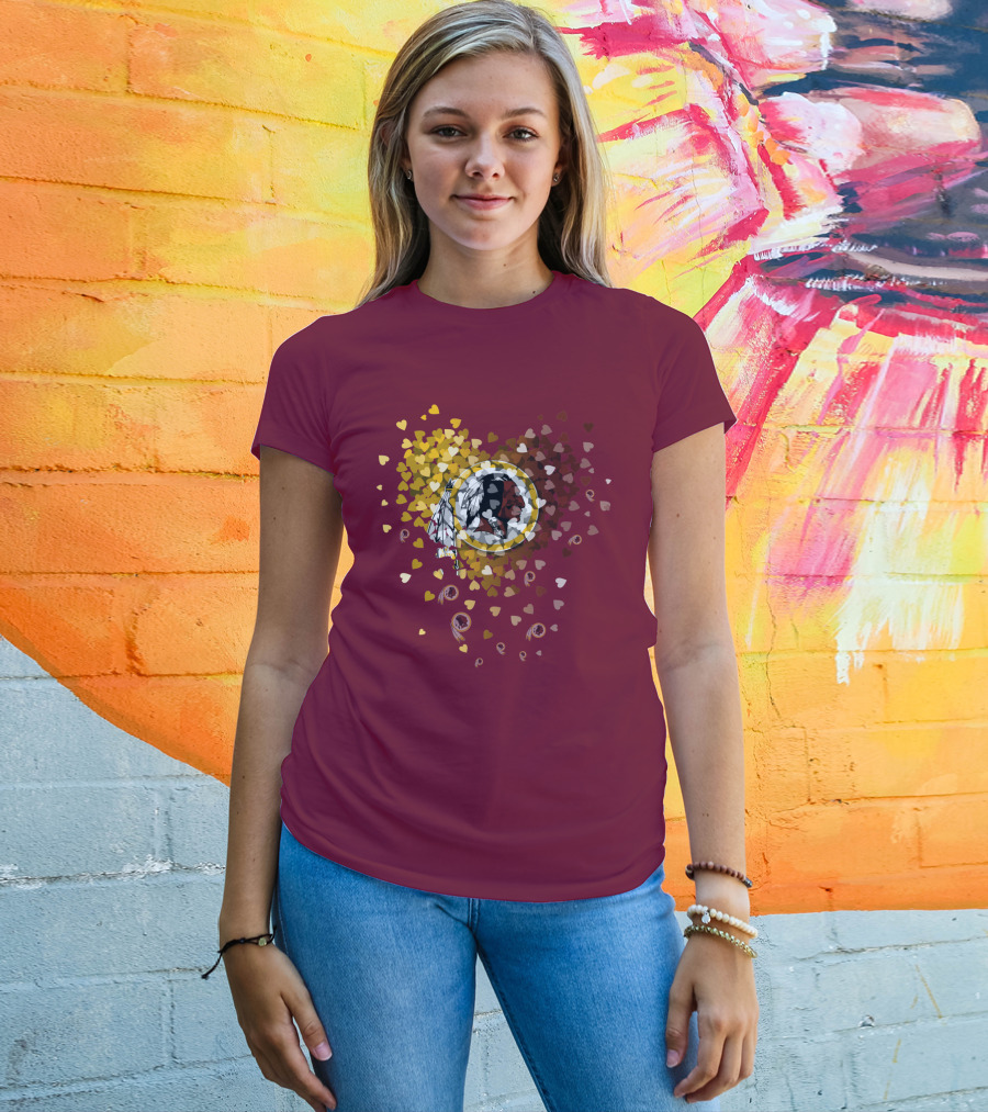Washington Redskins Heart-Shaped Design With Logo And Colorful Hearts T-Shirt