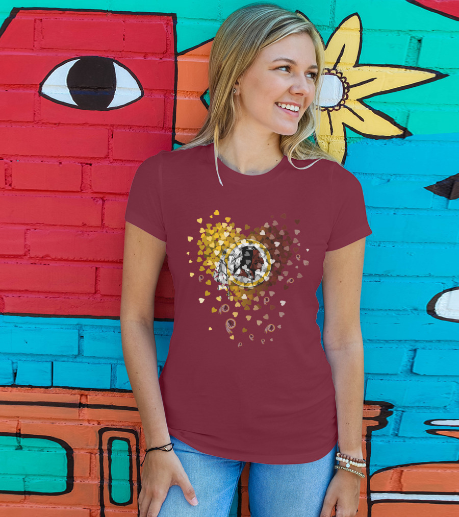 Washington Redskins Heart-Shaped Design With Logo And Colorful Hearts T-Shirt