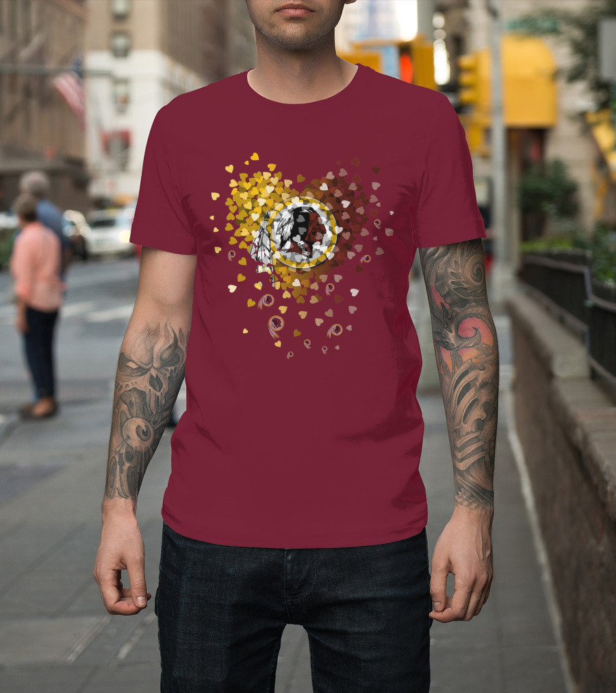 Washington Redskins Heart-Shaped Design With Logo And Colorful Hearts T-Shirt