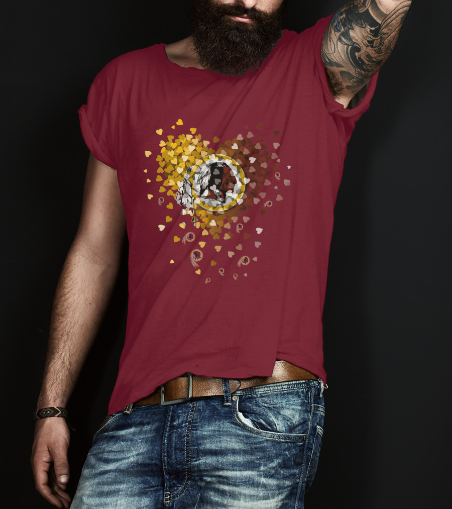 Washington Redskins Heart-Shaped Design With Logo And Colorful Hearts T-Shirt