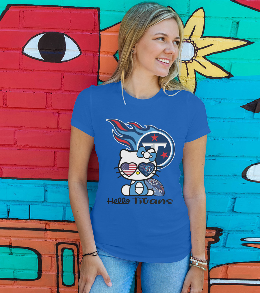 Hello Titans Tennessee Titans Football Kitty With Heart T-Shirt