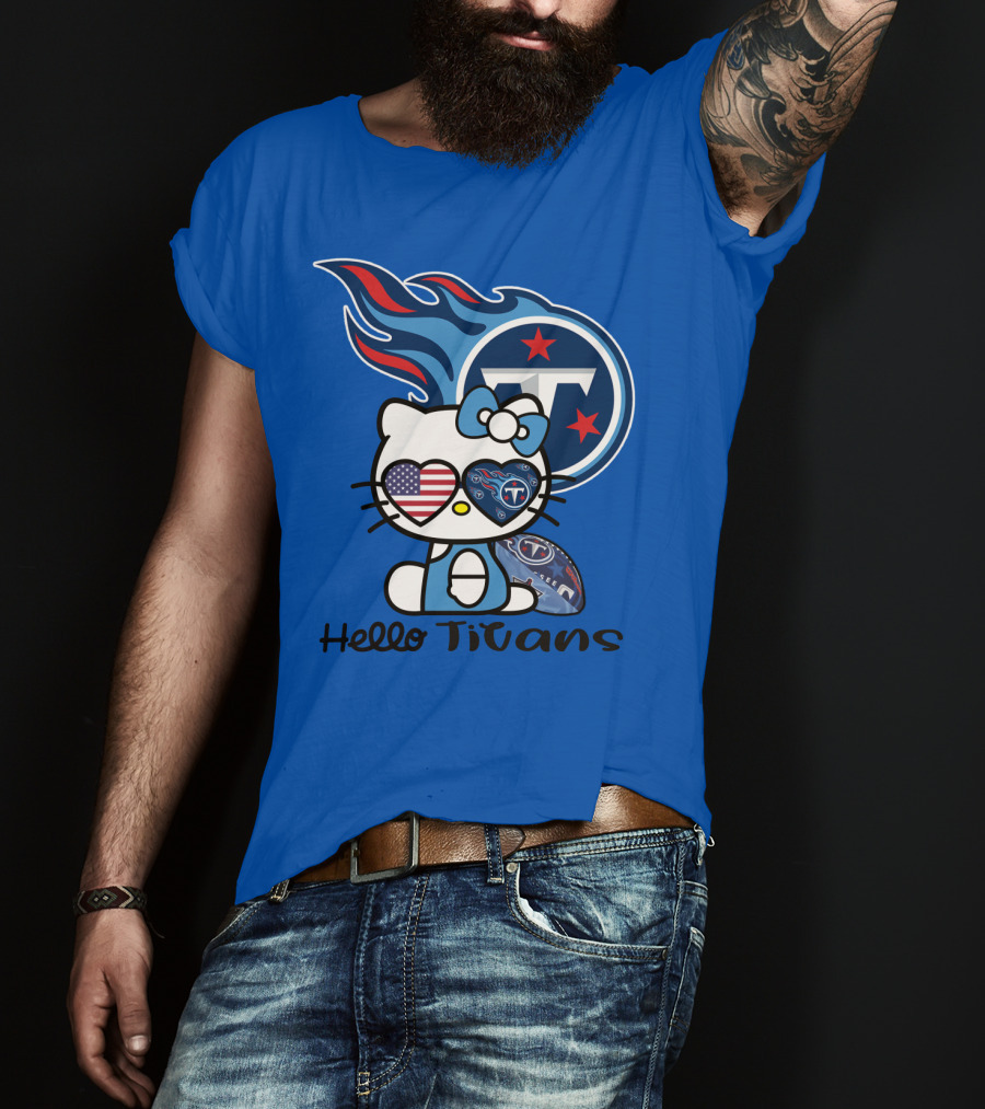 Hello Titans Tennessee Titans Football Kitty With Heart T-Shirt