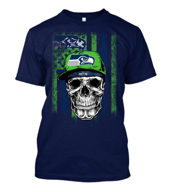 Seattle Seahawks Skull Cap Logo Grunge Style T-Shirt